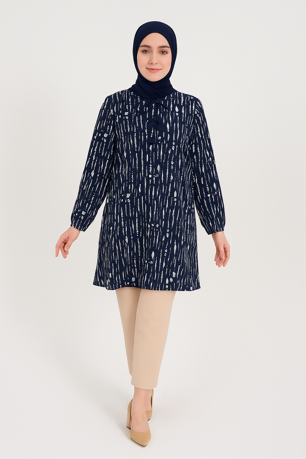 Kadın Cizgi Desenli Dokuma Tunik