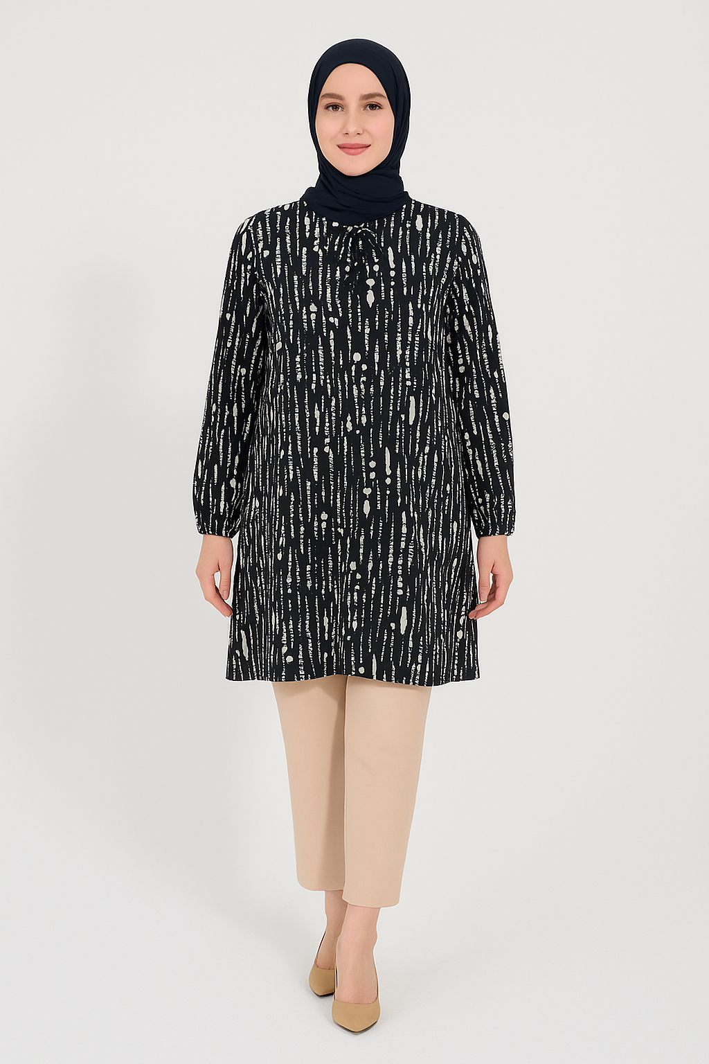 Kadın Cizgi Desenli Dokuma Tunik