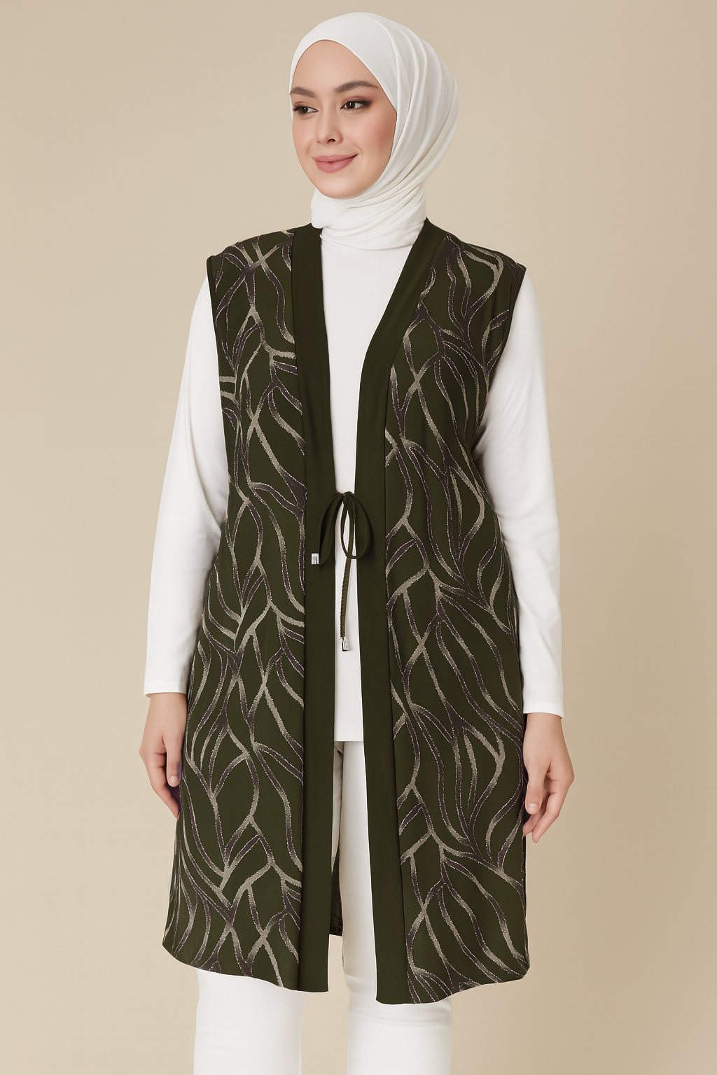 Kadın Simli Cizgi Desenli Tunik Yelek