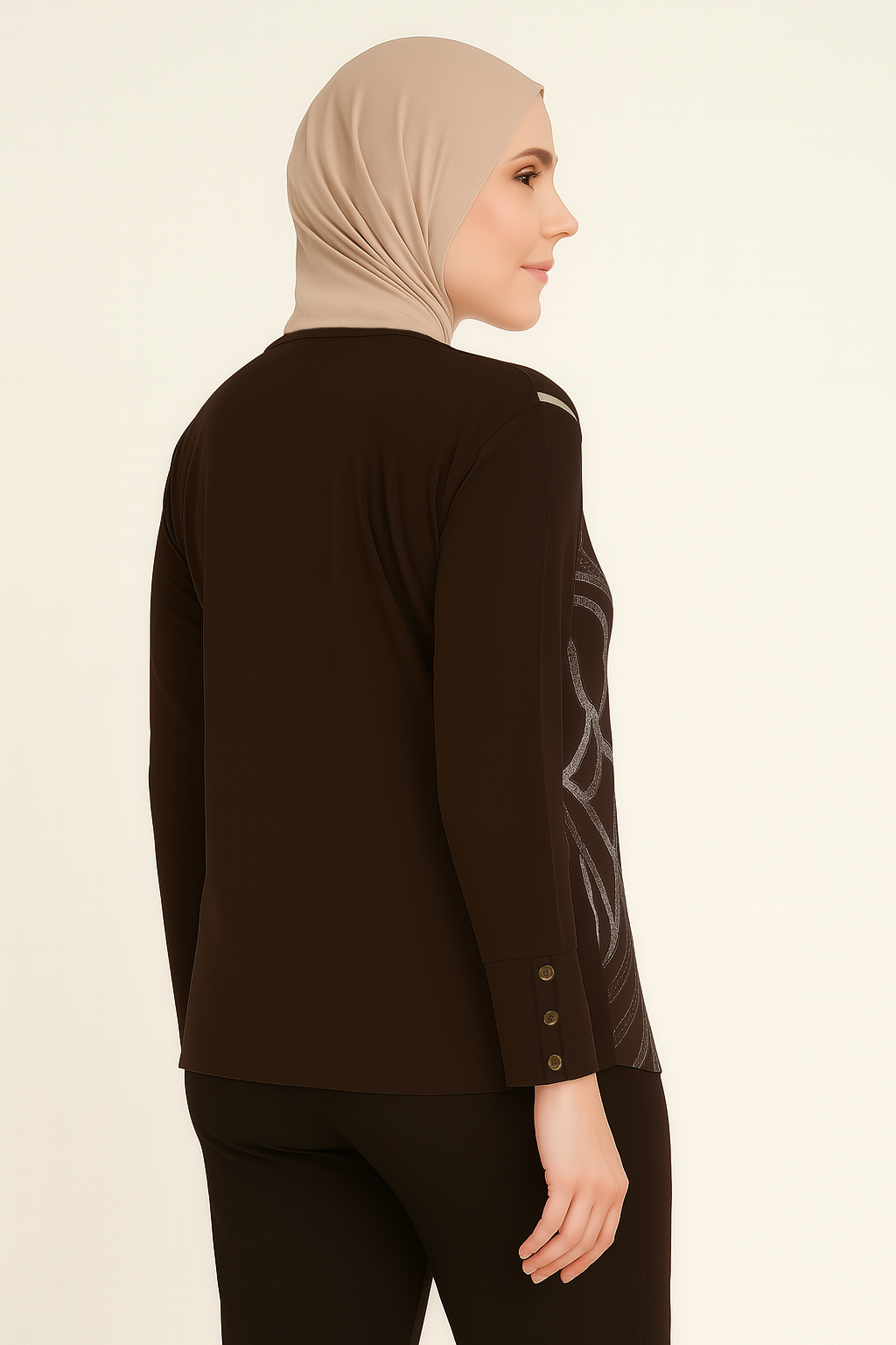 Kadın Simli Cizgi Desenli Anne Penye Bluz