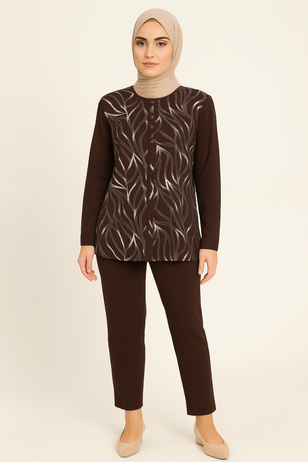 Kadın Simli Cizgi Desenli Anne Penye Bluz