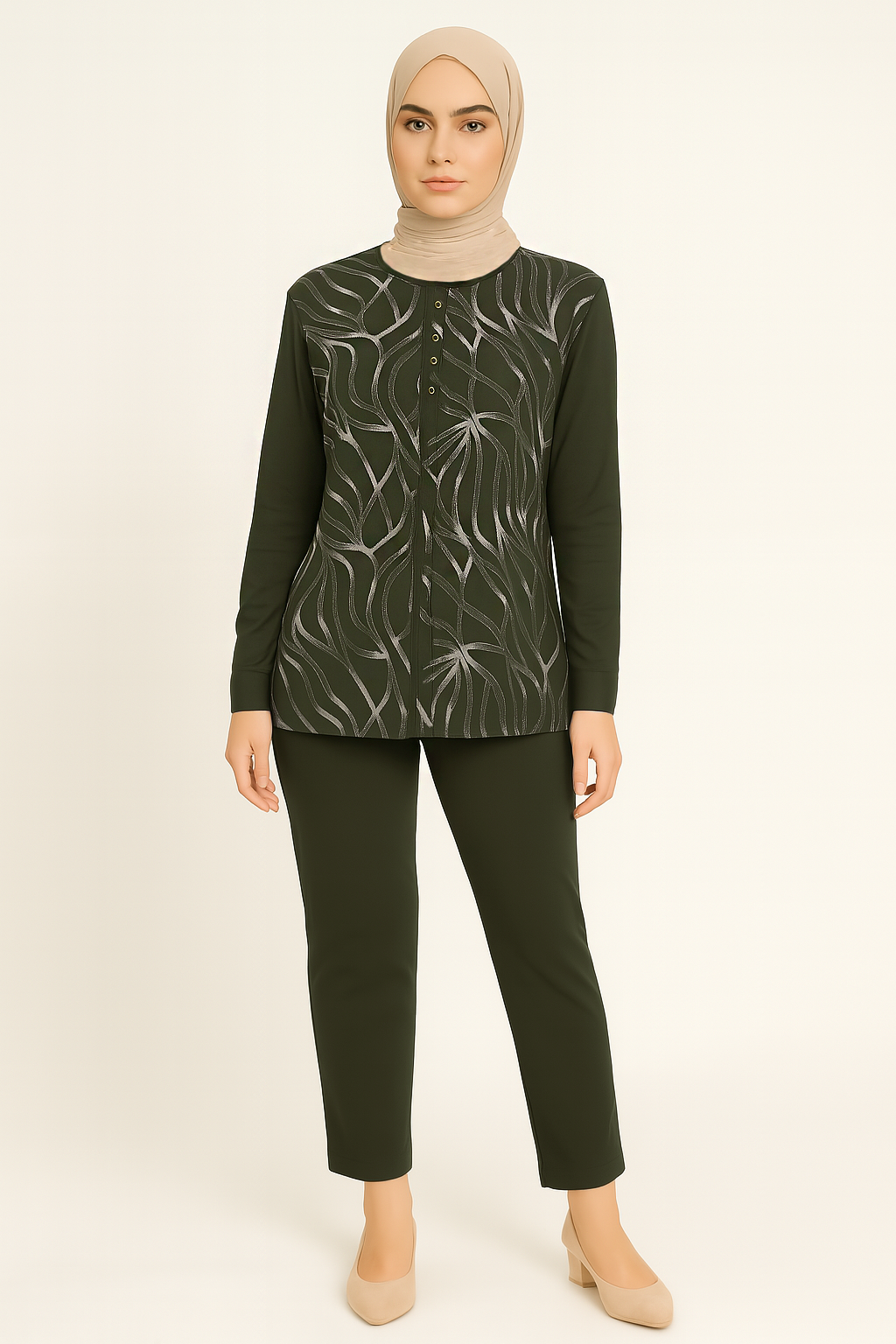 Kadın Simli Cizgi Desenli Anne Penye Bluz