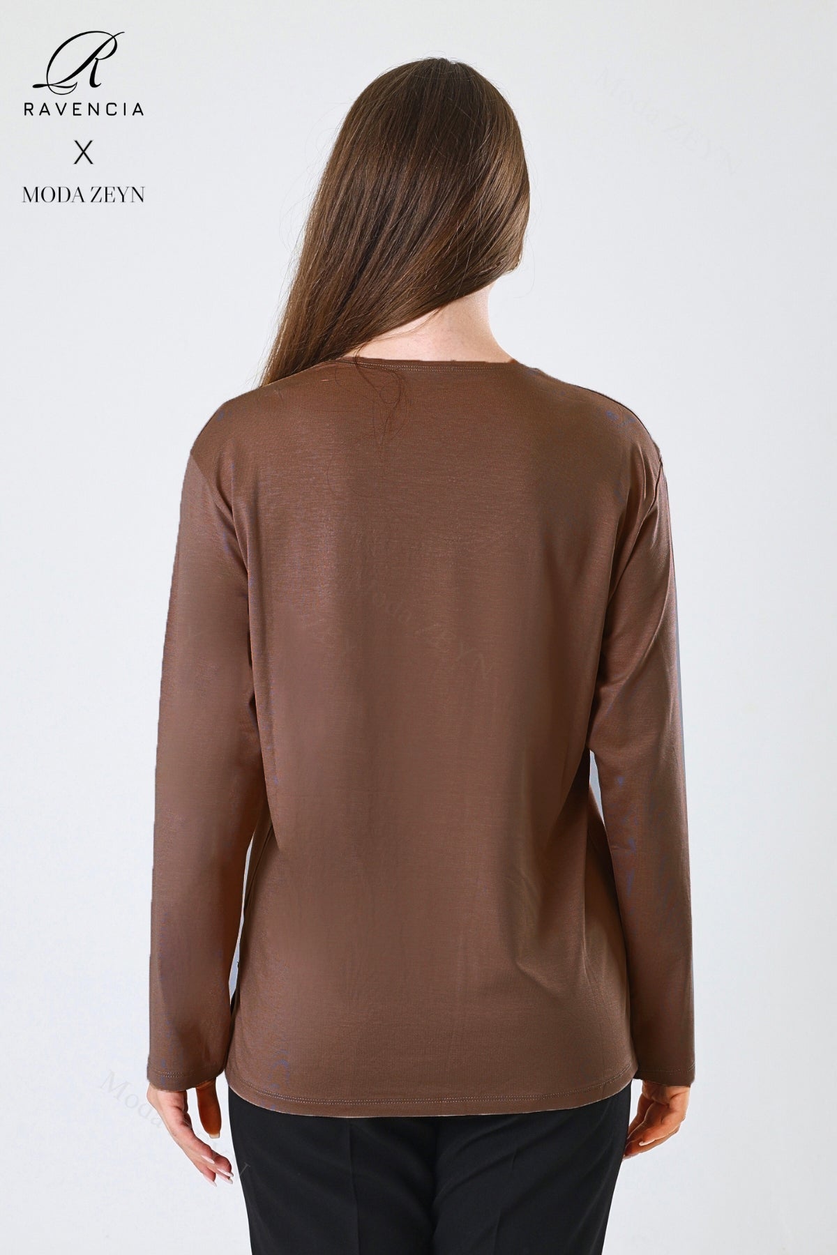 Kadın Halka Şerit Desen Taşlı Işlemeli Yırtmaçlı Likralı Viskon Anne Penye Bluz