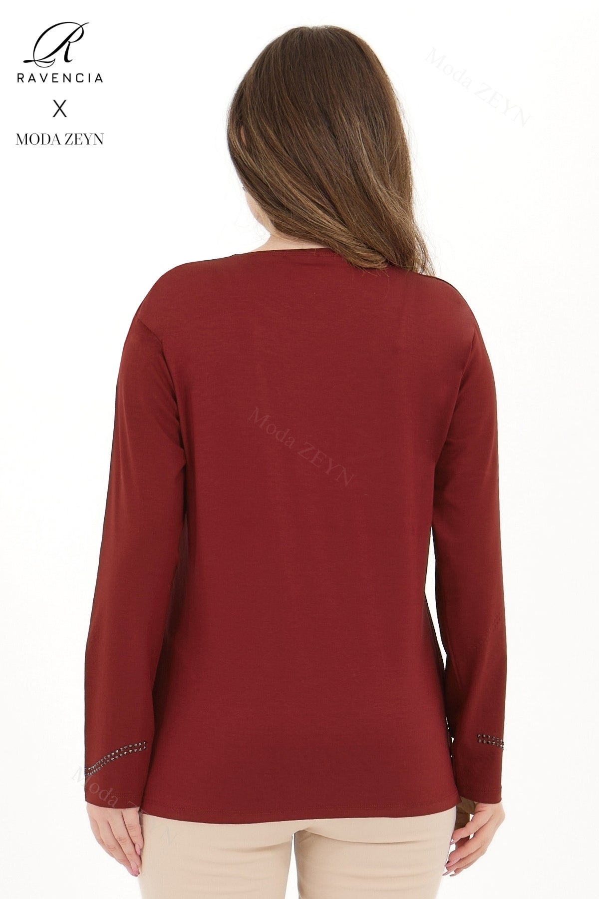 Kadın Orta Yaş Ve Üzeri Viskon Sarmal Desen Taşlı İşlemeli Likralı Yesil Anne Penye Bluz