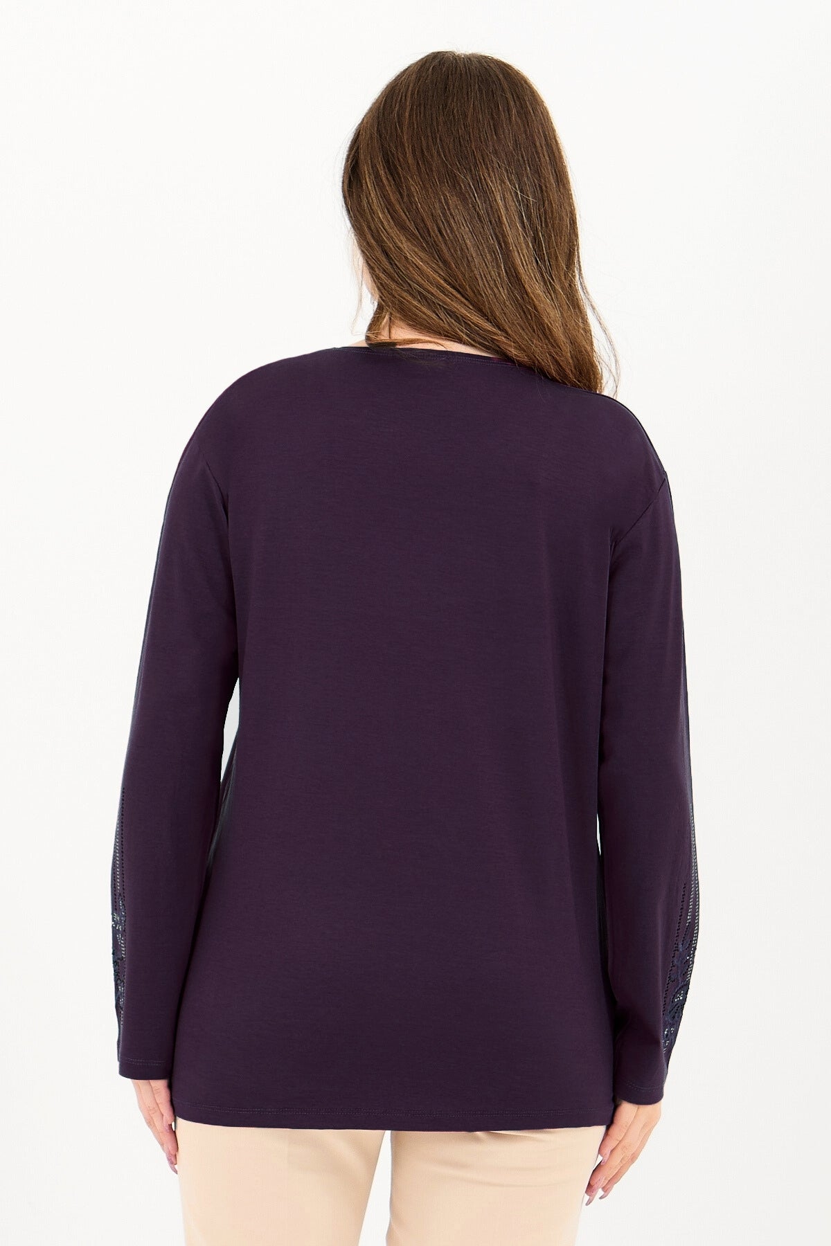 Kadın Kışlık Orta Yaş Ve Üzeri Viskon Şerit Desen Taşlı Işlemeli Likralı Anne Penye Bluz