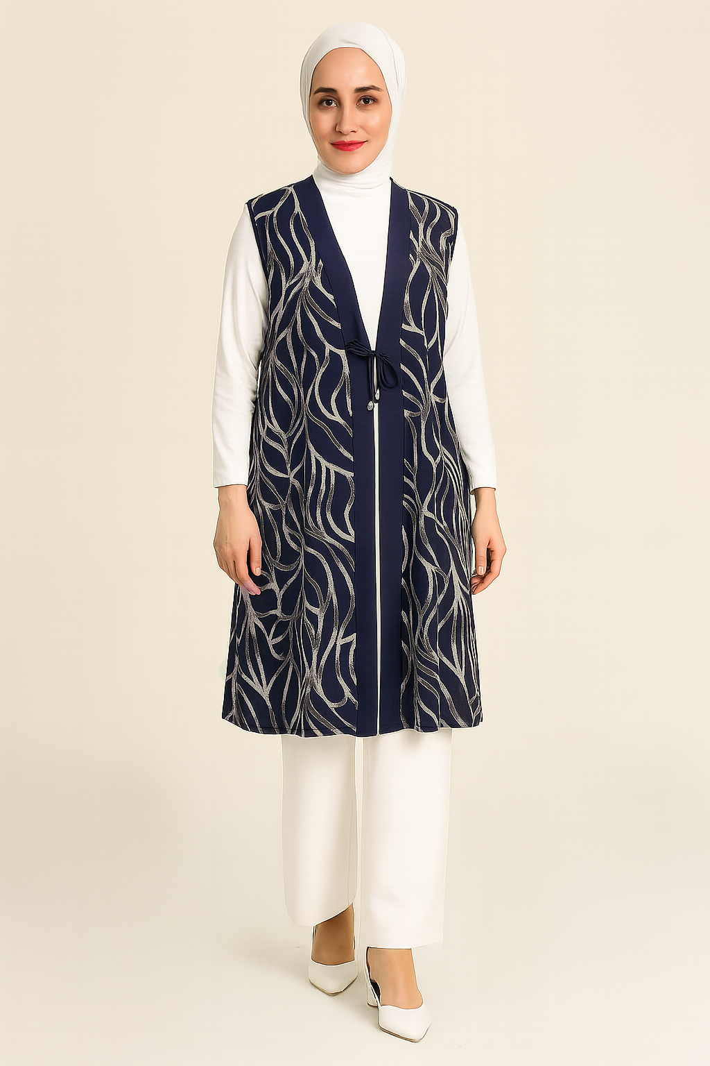 Kadın Simli Cizgi Desenli Tunik Yelek