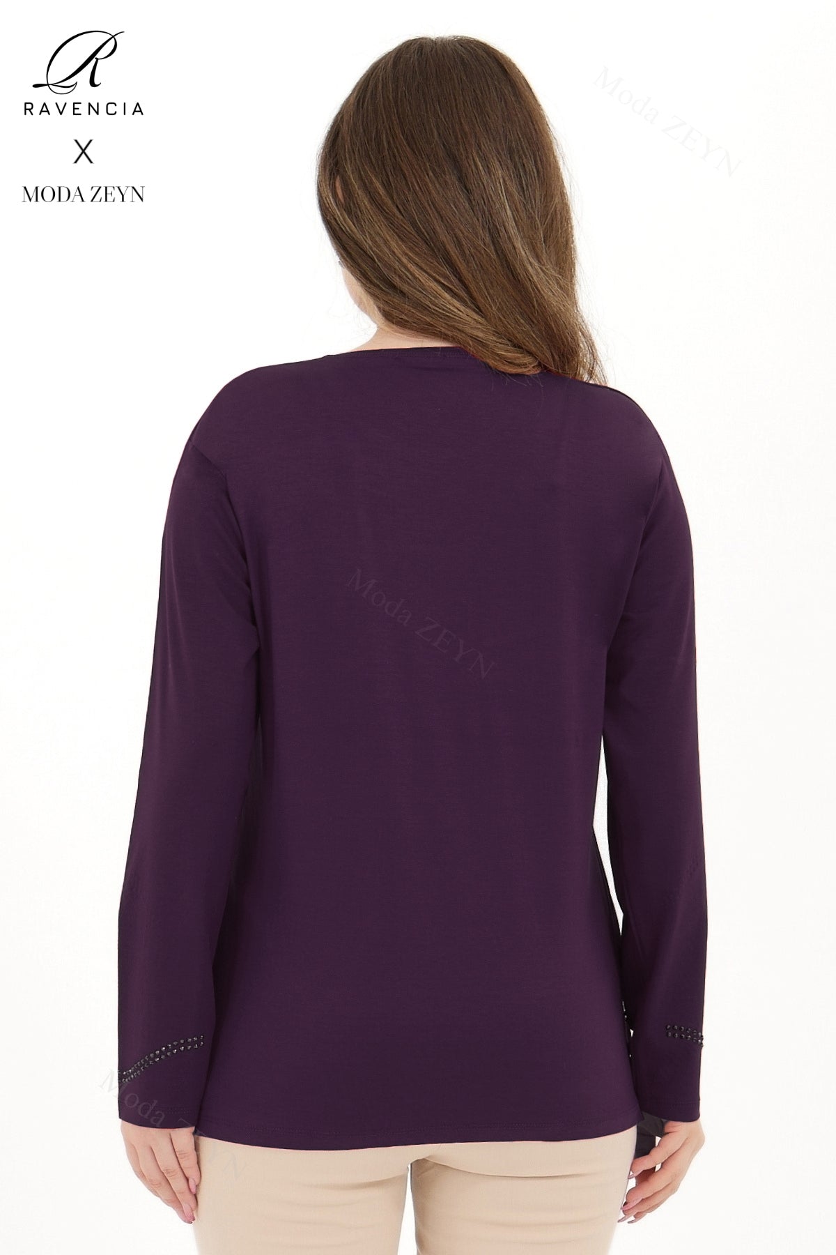 Kadın Orta Yaş Ve Üzeri Viskon Sarmal Desen Taşlı İşlemeli Likralı Yesil Anne Penye Bluz