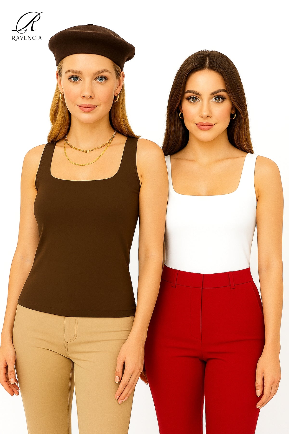 Kadın 2'li Premium Kalite Kalın Askılı Havuz Yaka Bluz