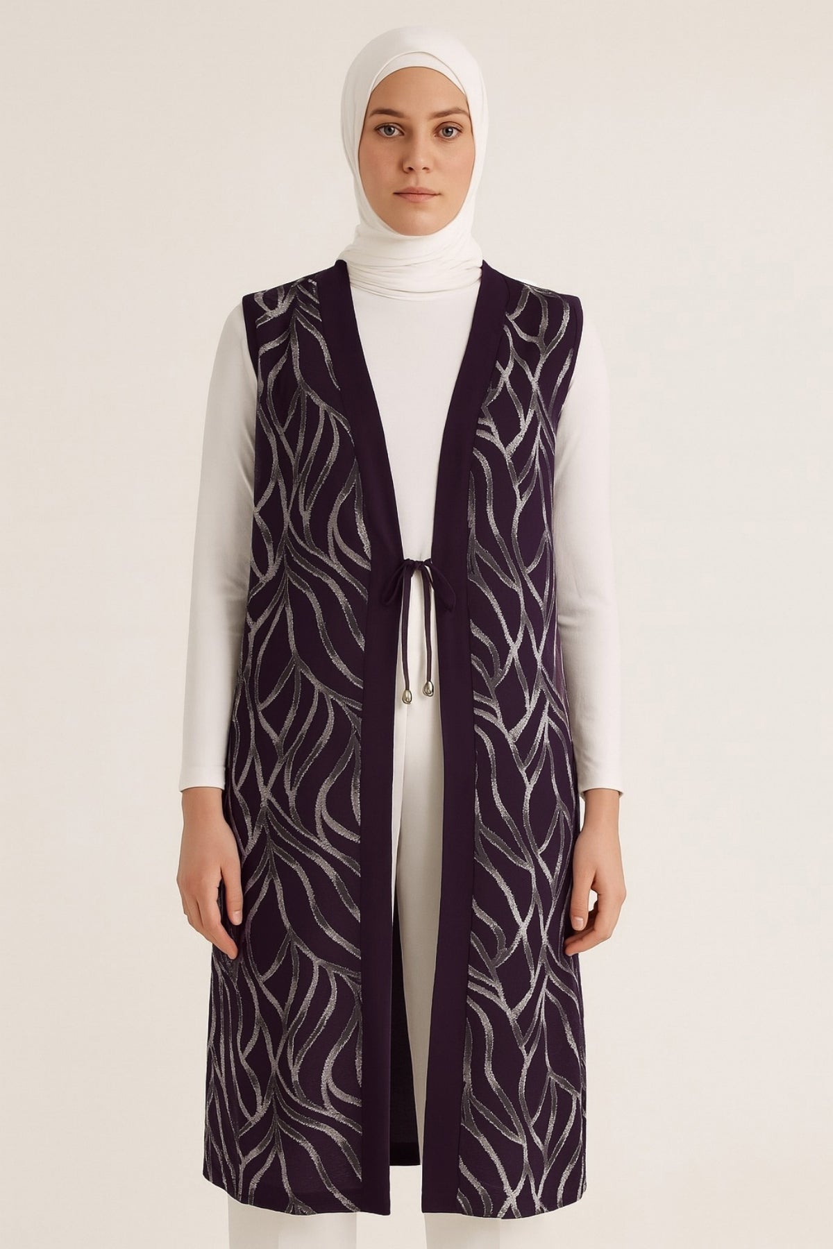 Kadın Simli Cizgi Desenli Tunik Yelek