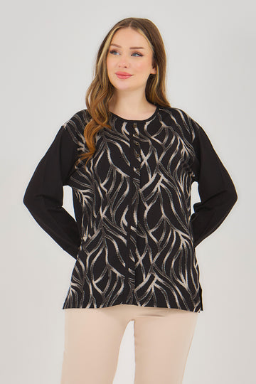 Kadın Simli Cizgi Desenli Anne Penye Bluz