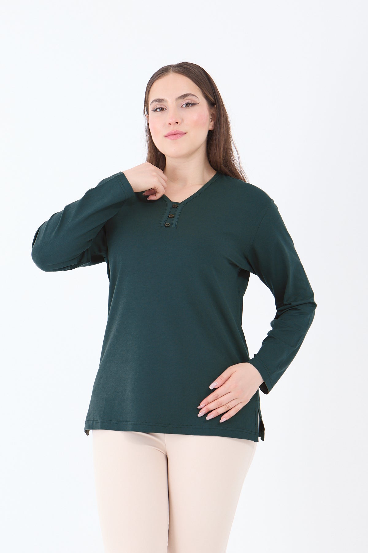 Kadın V Yaka Likralı Viskon Anne Penye Bluz