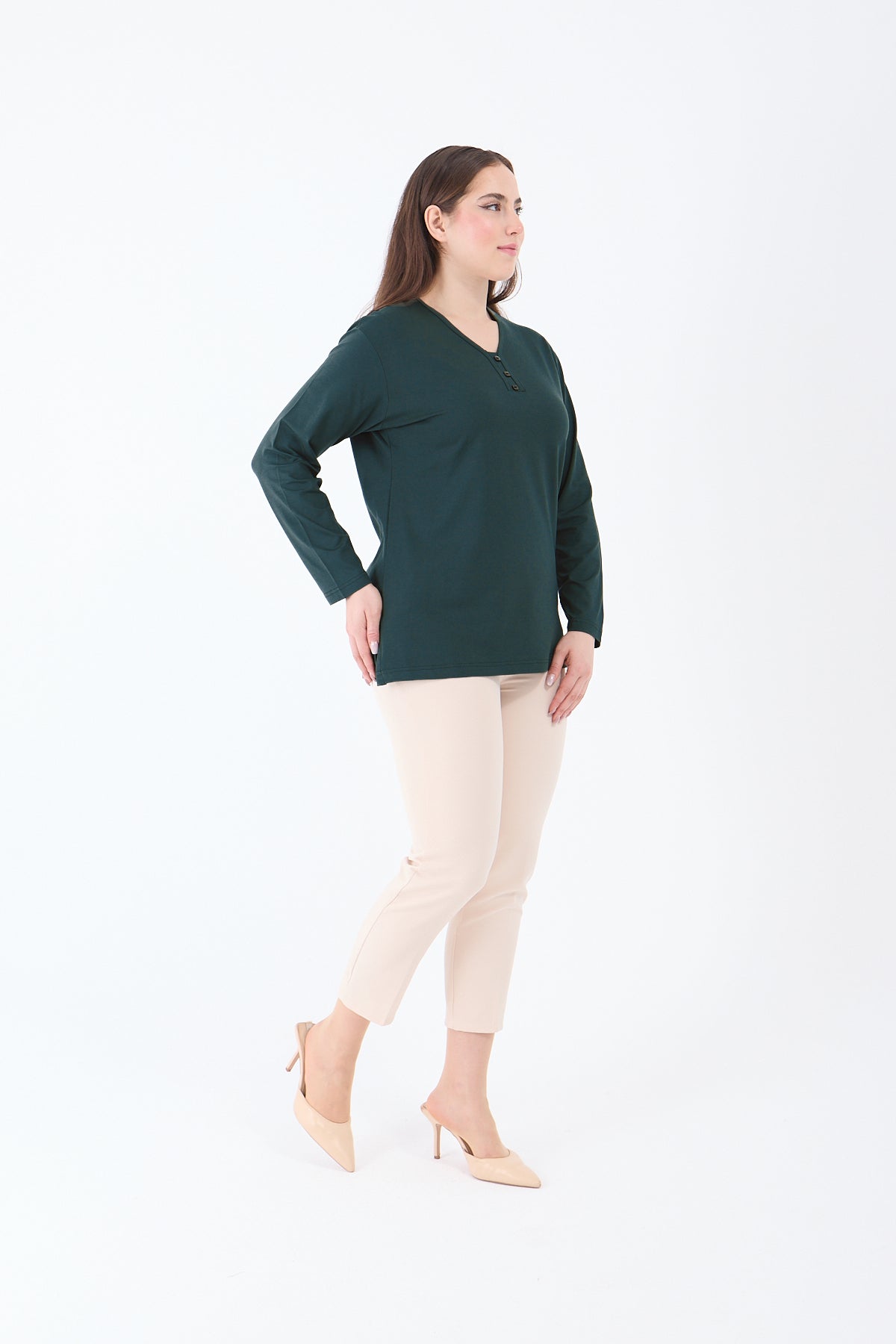 Kadın V Yaka Likralı Viskon Anne Penye Bluz