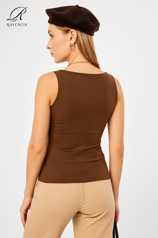 Kadın Premium Kalite Kalın Askılı Havuz Yaka Bluz