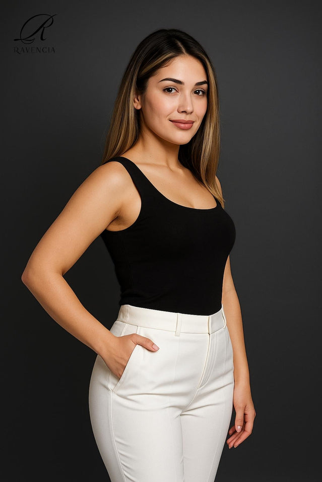 Kadın Premium Kalite Kalın Askılı Havuz Yaka Bluz