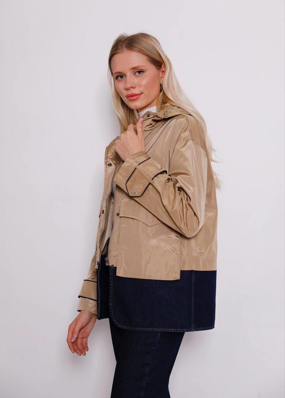 Kadın Premium Kapşonlu Astarlı Kot Detaylı Camel Trenç Çeket