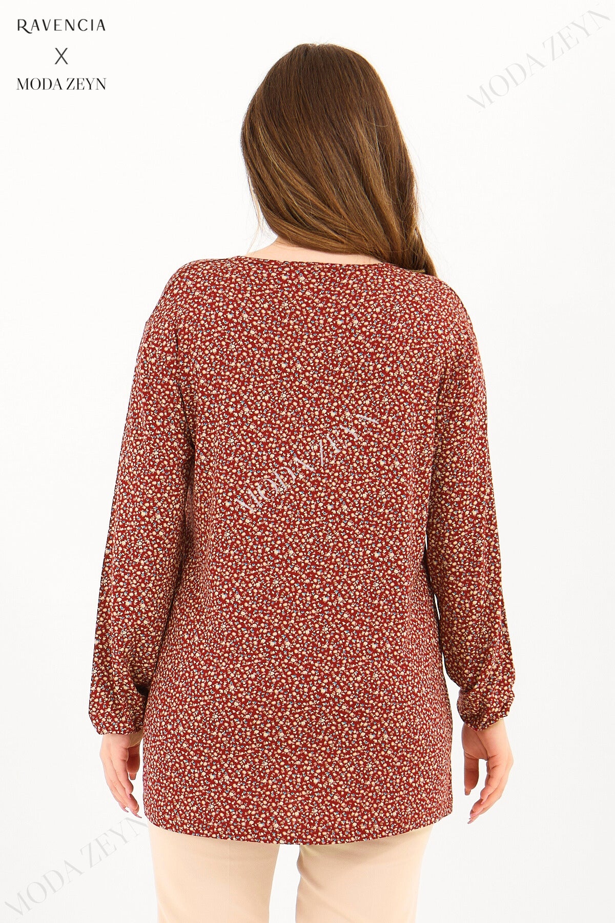 Kadın Orta Yaş Ve Üzeri Puantiyeli Baskılı Likralı Kiremit Anne Penye Bluz