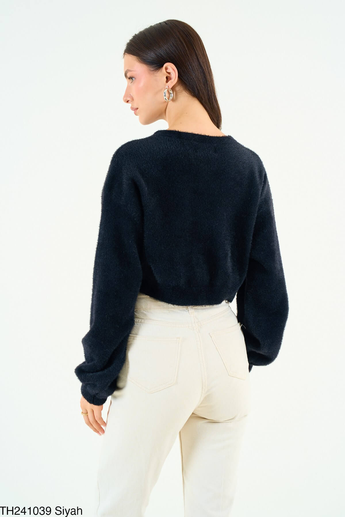 Kadın İnci Taşlı Düğmeli Yumoş Hırka