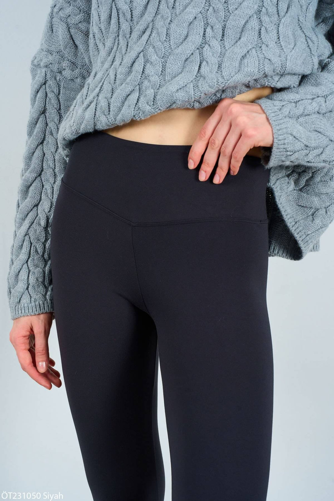 Kadın Siyah Geniş Kemer Özel Premium Kumaş Push up Etkili Tayt