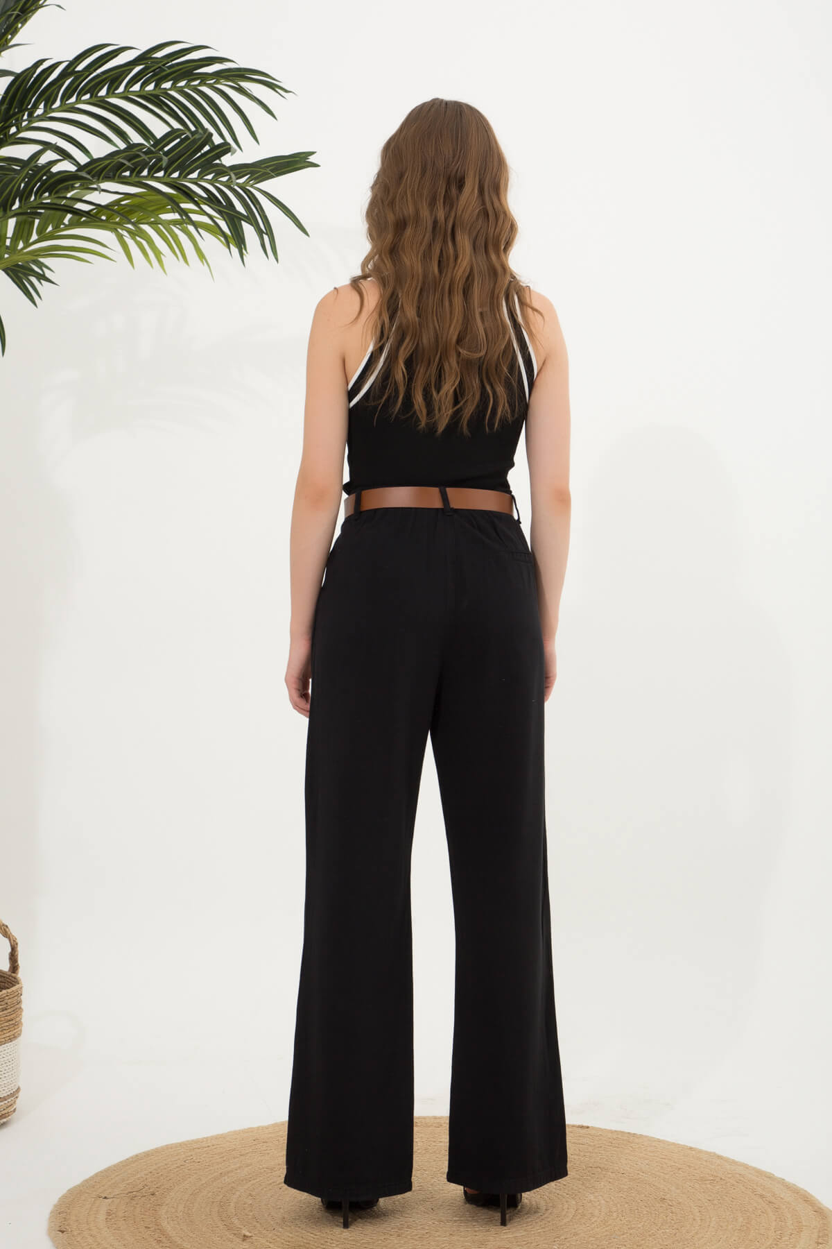 Kadın Kemerli Pileli Palazzo Pantolon