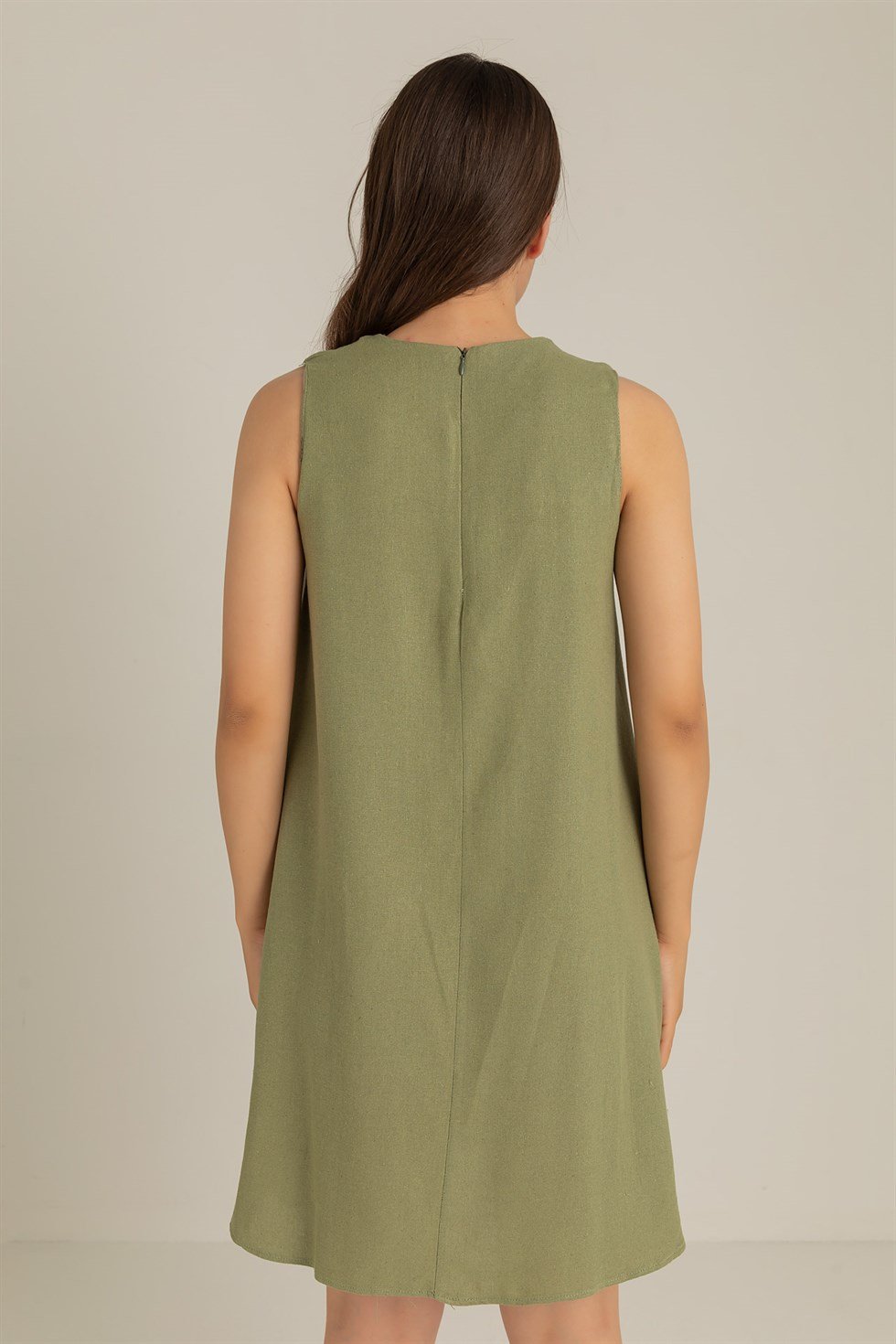 Kadın Sıfır Kol Keten Elbise