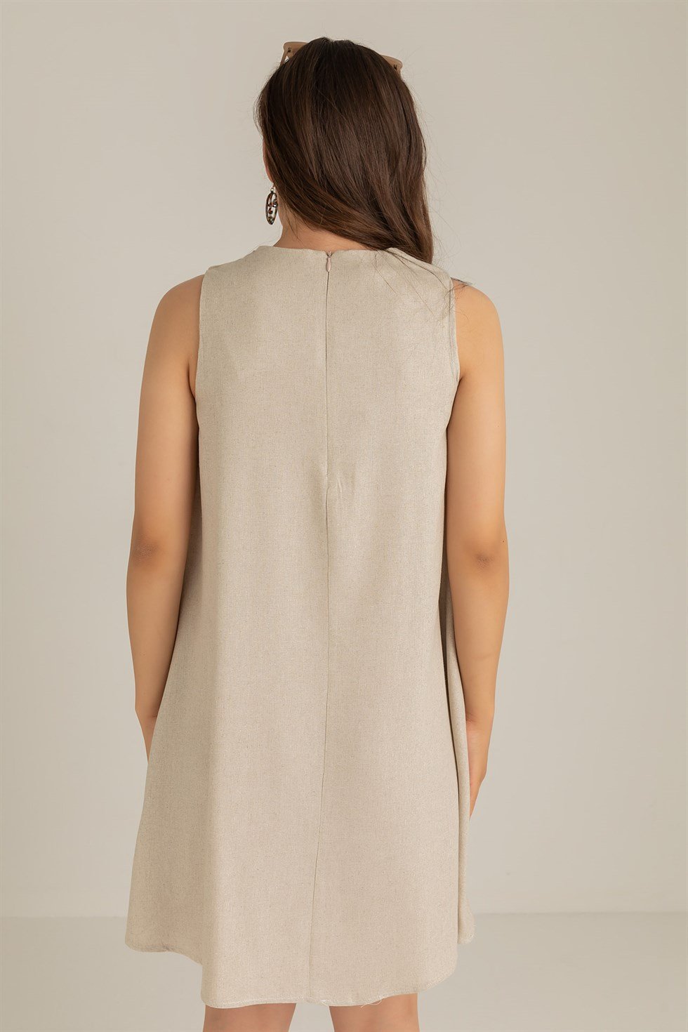 Kadın Sıfır Kol Keten Elbise